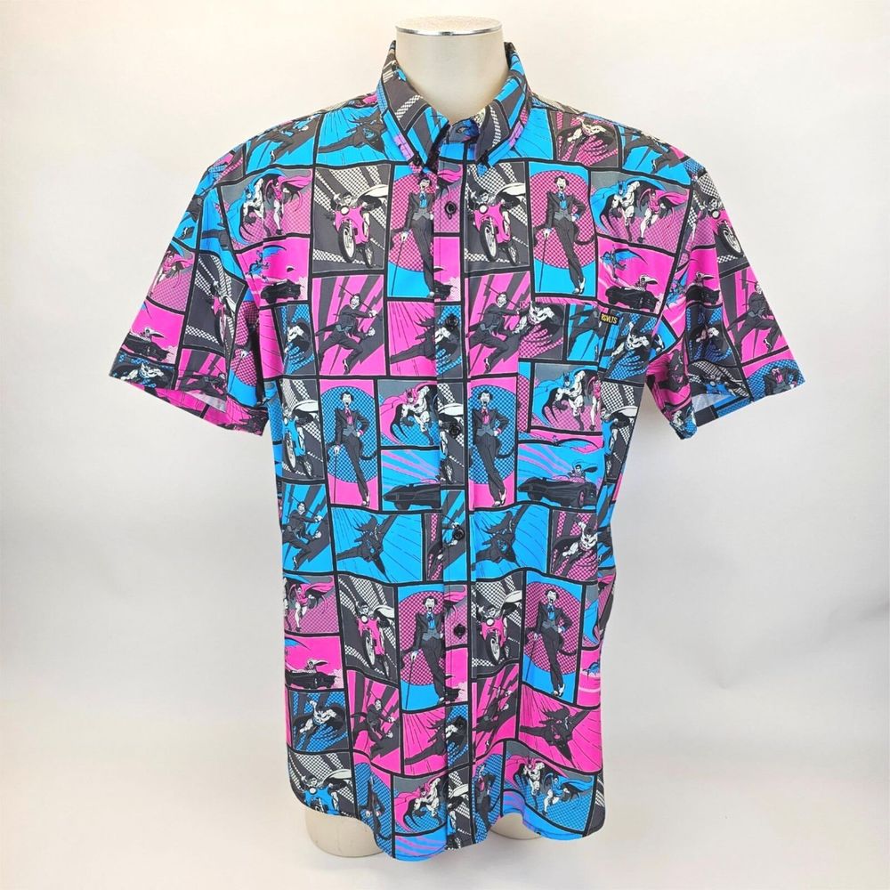 RSVLTS Short Sleeve Batman Joker Robin Mens Shirt Funny Pages Kuneflex EUC Pink
